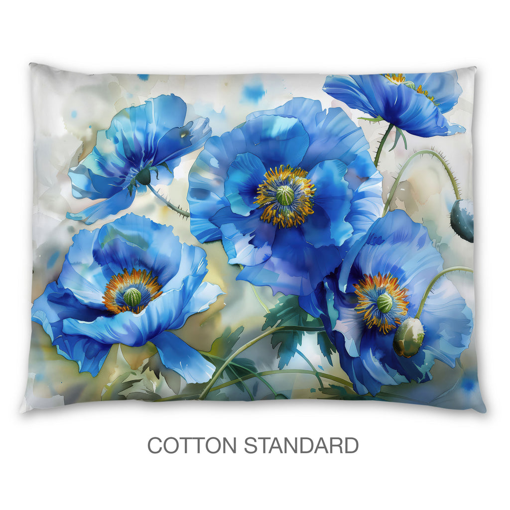Floral Sham in Cotton or Polyester, Blue Poppy