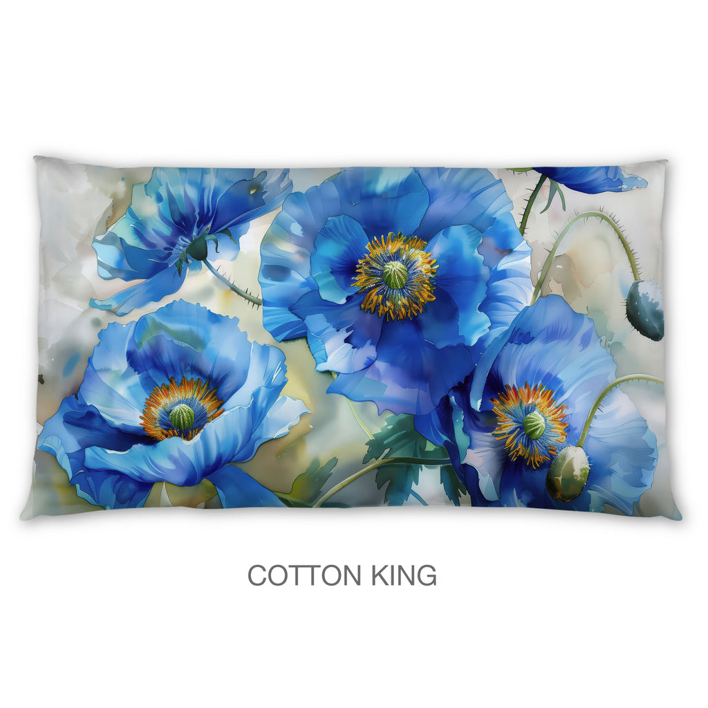 Floral Sham in Cotton or Polyester, Blue Poppy