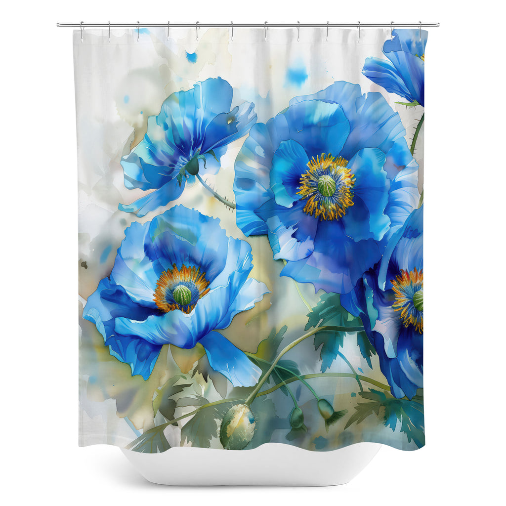 Floral Shower Curtain, Blue Poppy