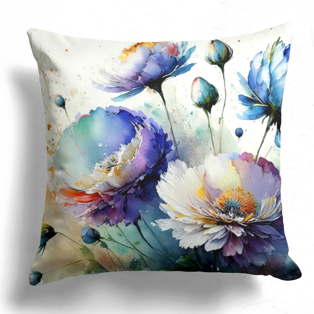 Floral Pillow Cover, Blue and Purple Flower