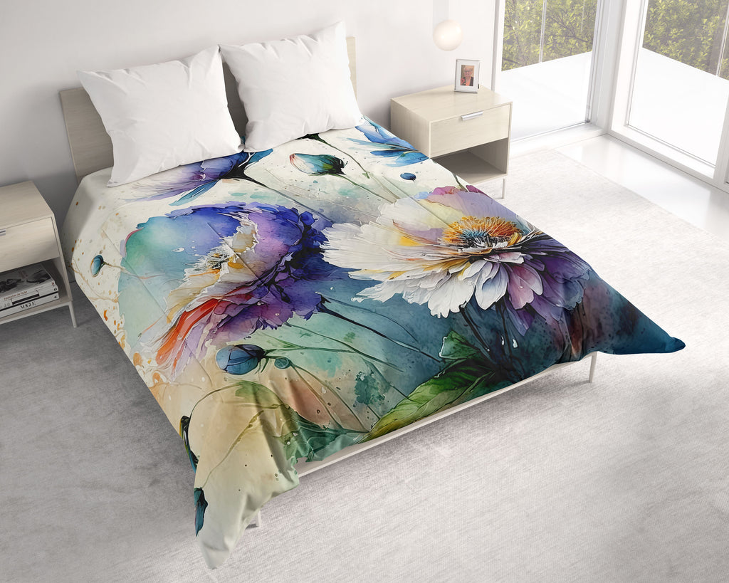 Floral Comforter, Blue and Purple Flower