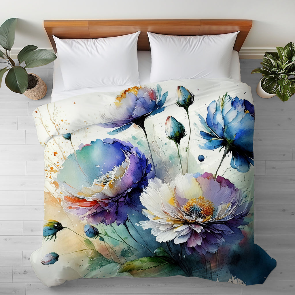 Floral Duvet Cover, Blue and Purple Flower
