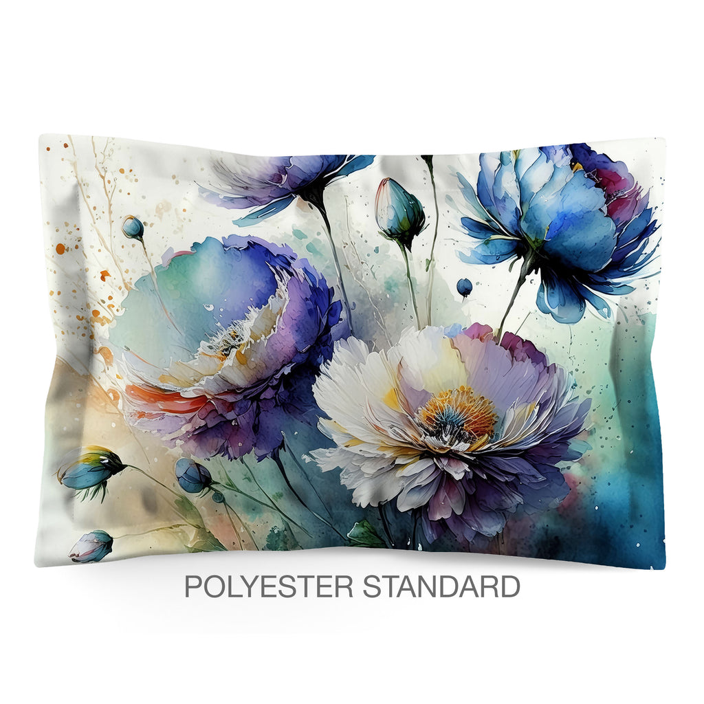 Floral Sham in Cotton or Polyester, Blue and Purple Flower