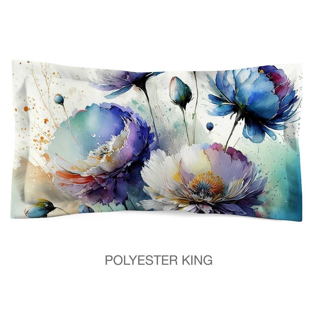 Floral Sham in Cotton or Polyester, Blue and Purple Flower