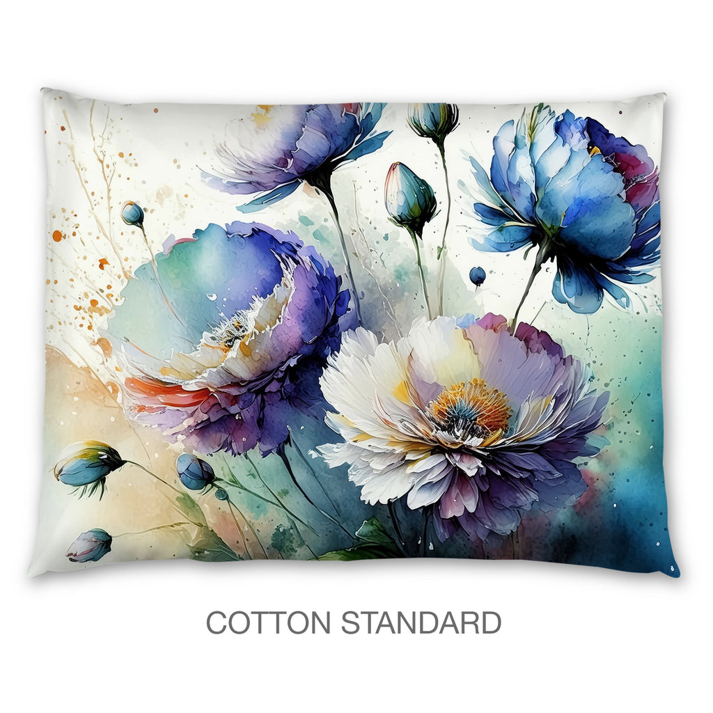 Floral Sham in Cotton or Polyester, Blue and Purple Flower