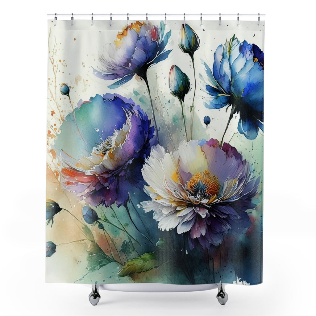 Floral Shower Curtain, Blue and Purple Flower