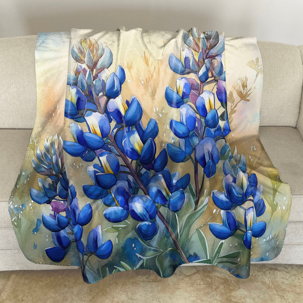 Floral Sherpa Fleece Throw, Bluebonnets