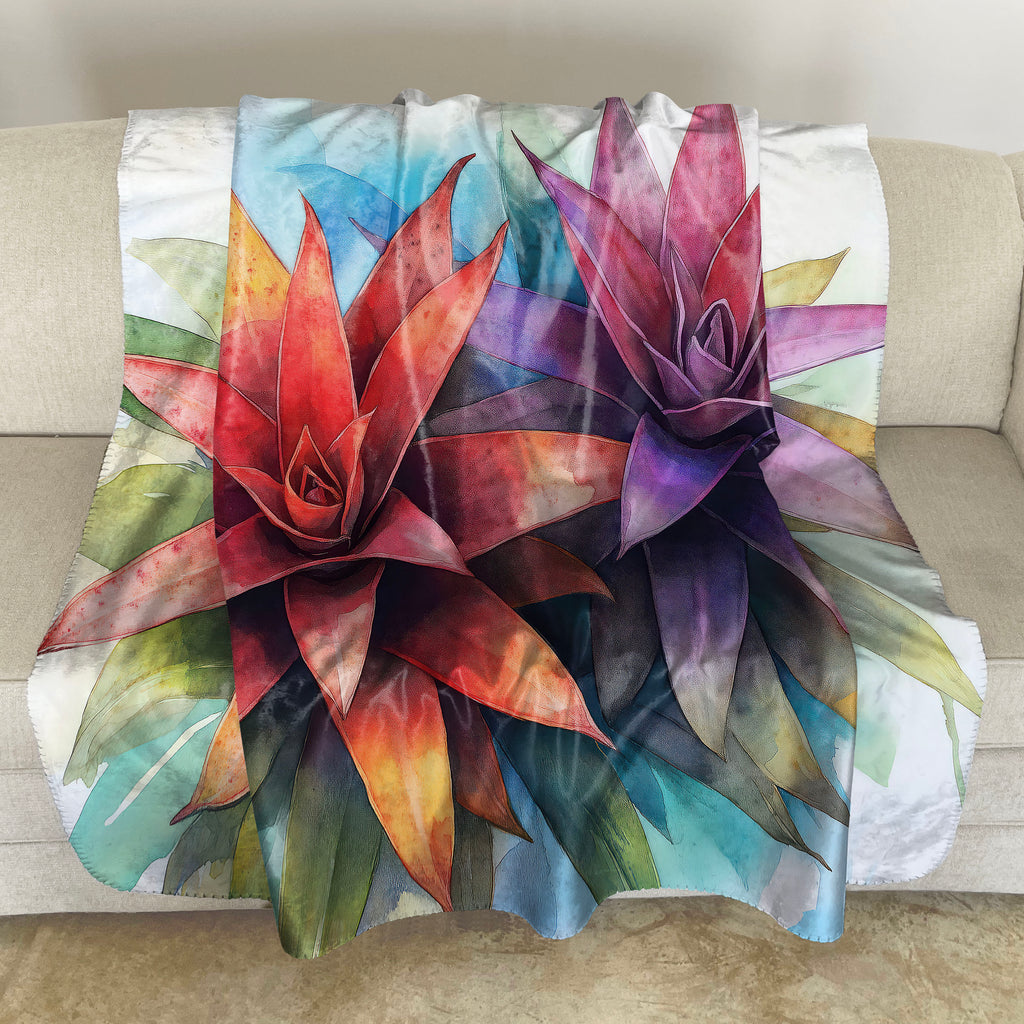 Floral Sherpa Fleece Throw, Bromeliads