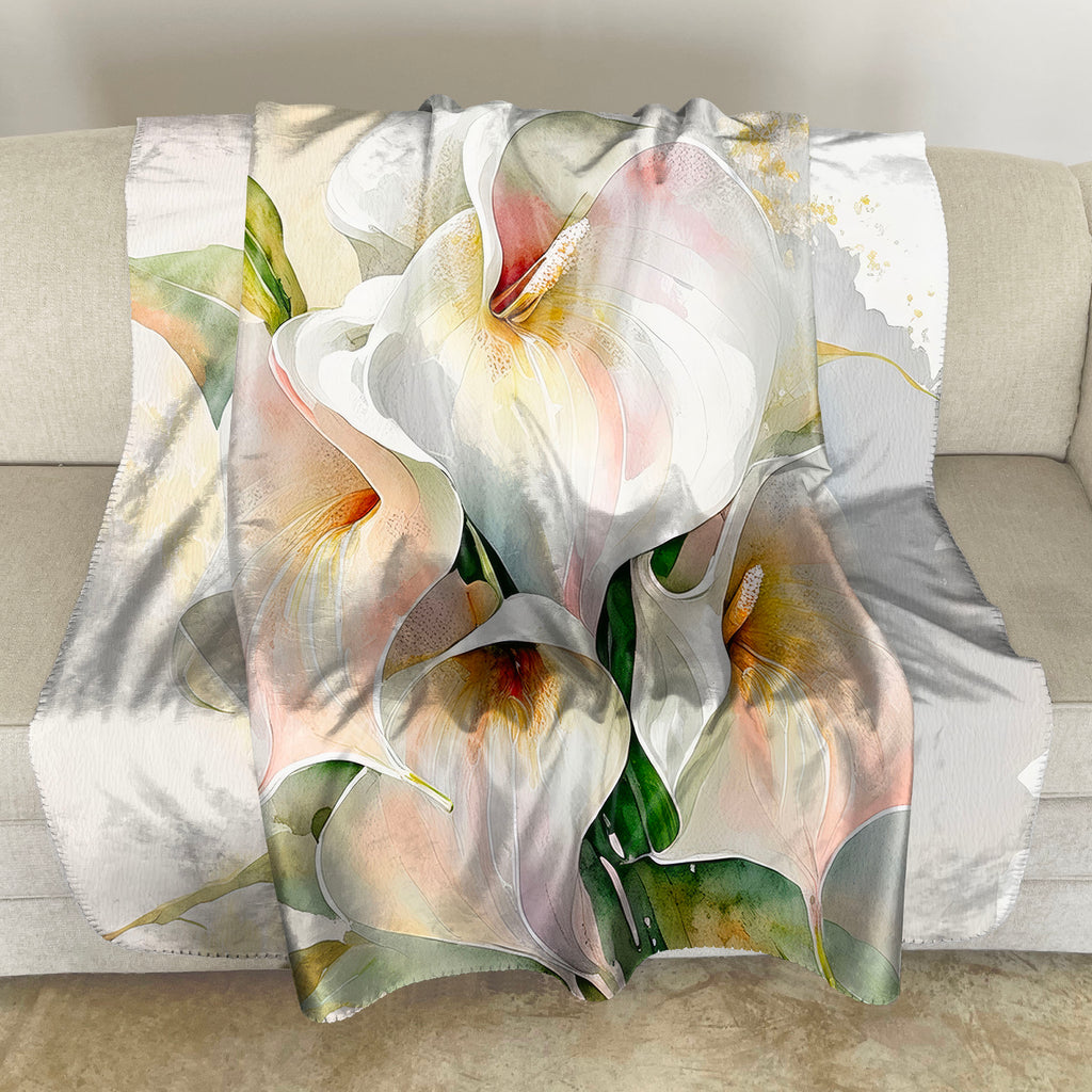 Floral Sherpa Fleece Throw, Calla Lillies