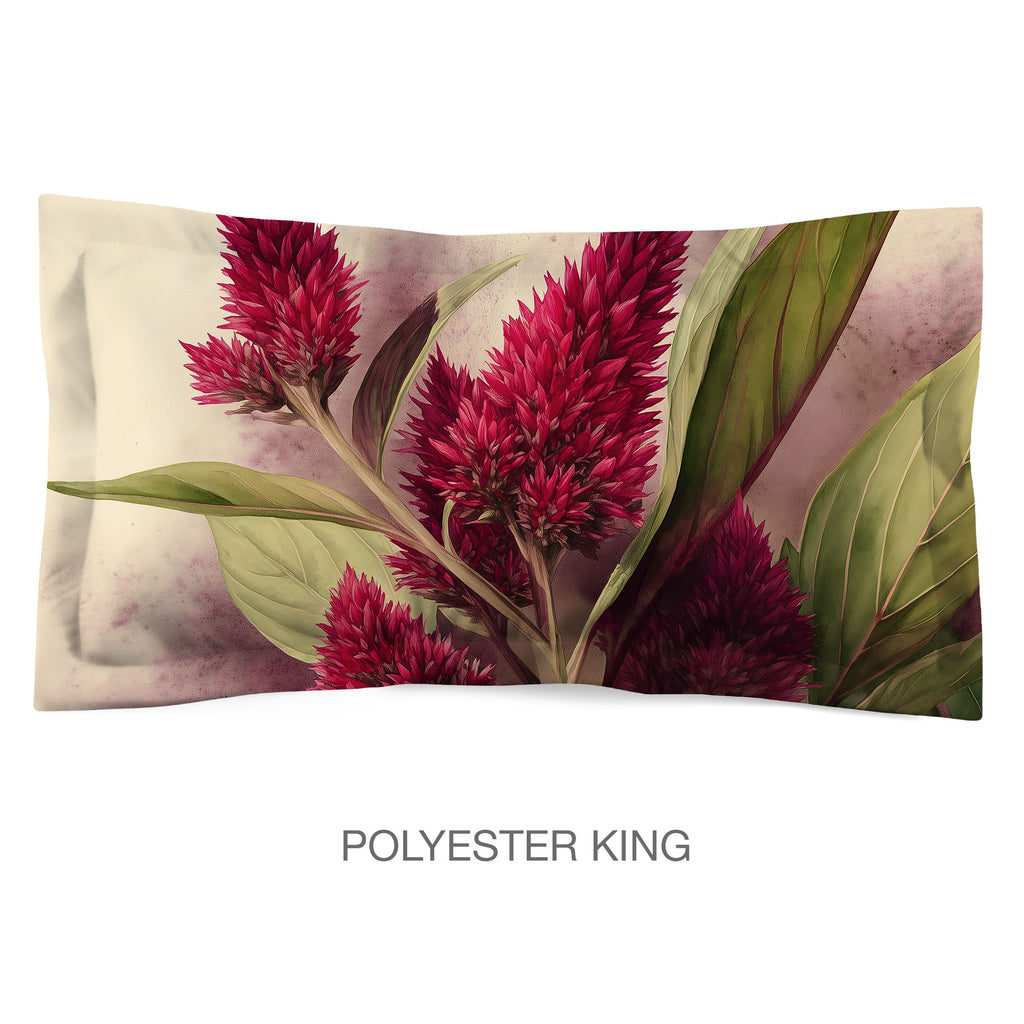Floral Sham in Cotton or Polyester, Celosia Cocks Comb