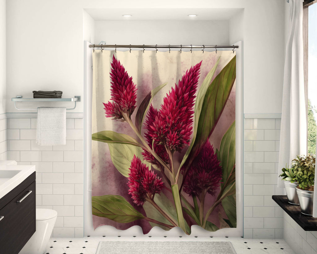 Floral Shower Curtain, Celosia Cocks Comb