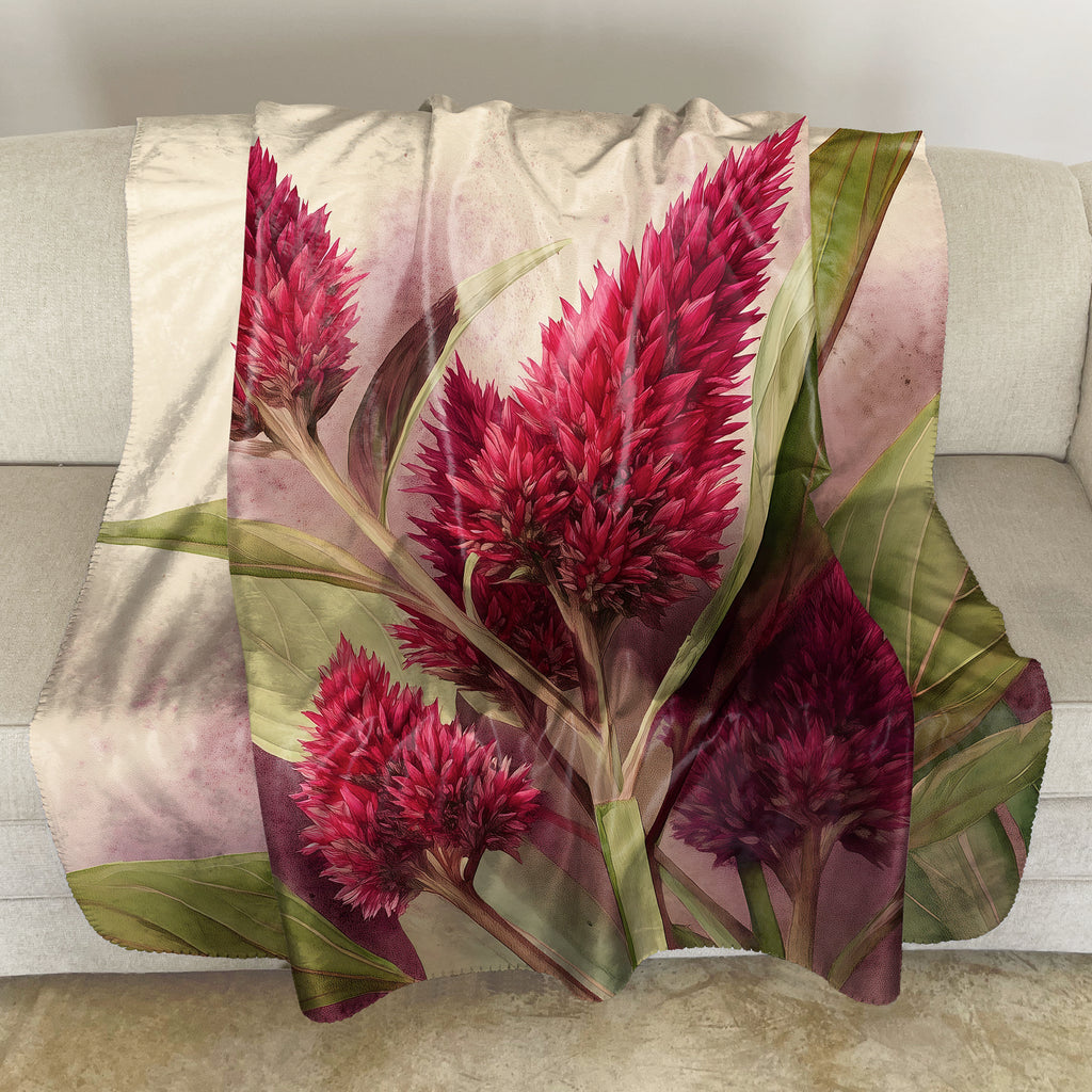 Floral Sherpa Fleece Throw, Celosia Cocks Comb