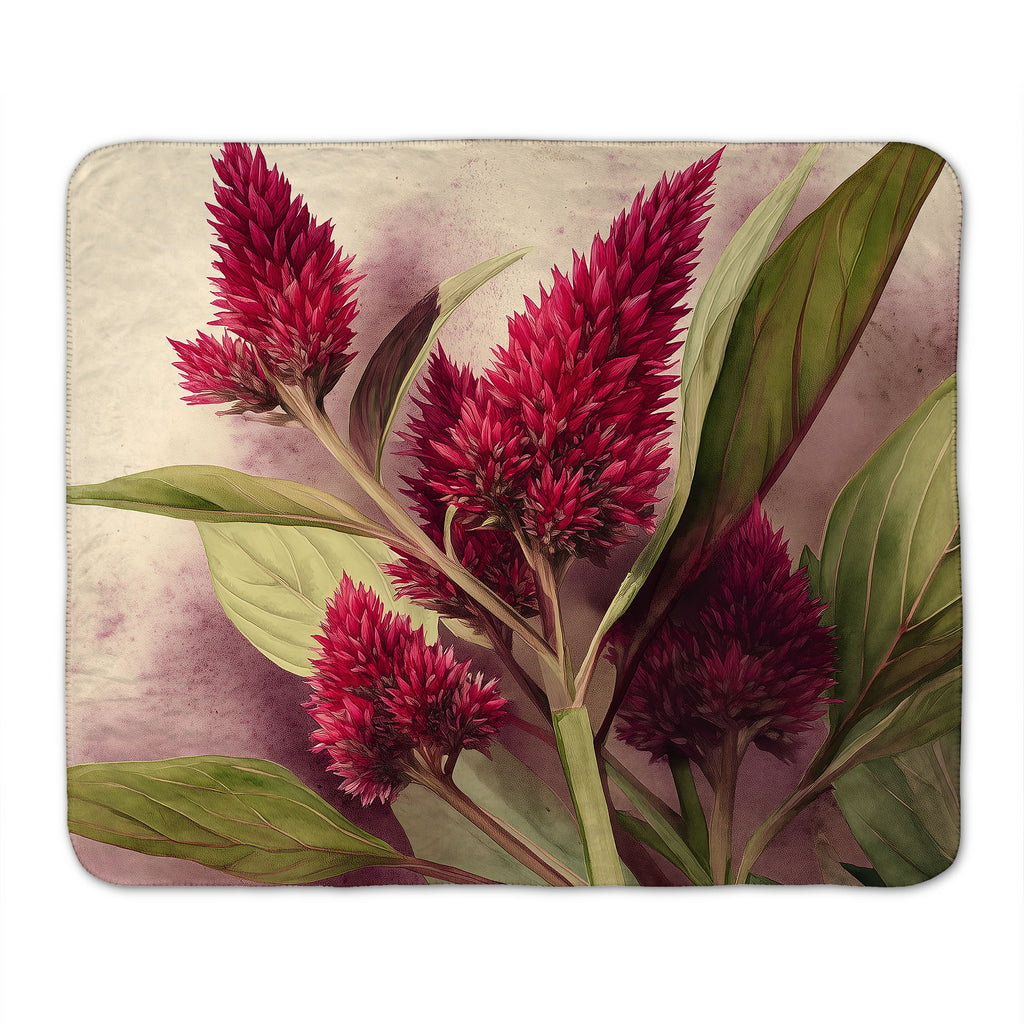 Floral Sherpa Fleece Throw, Celosia Cocks Comb