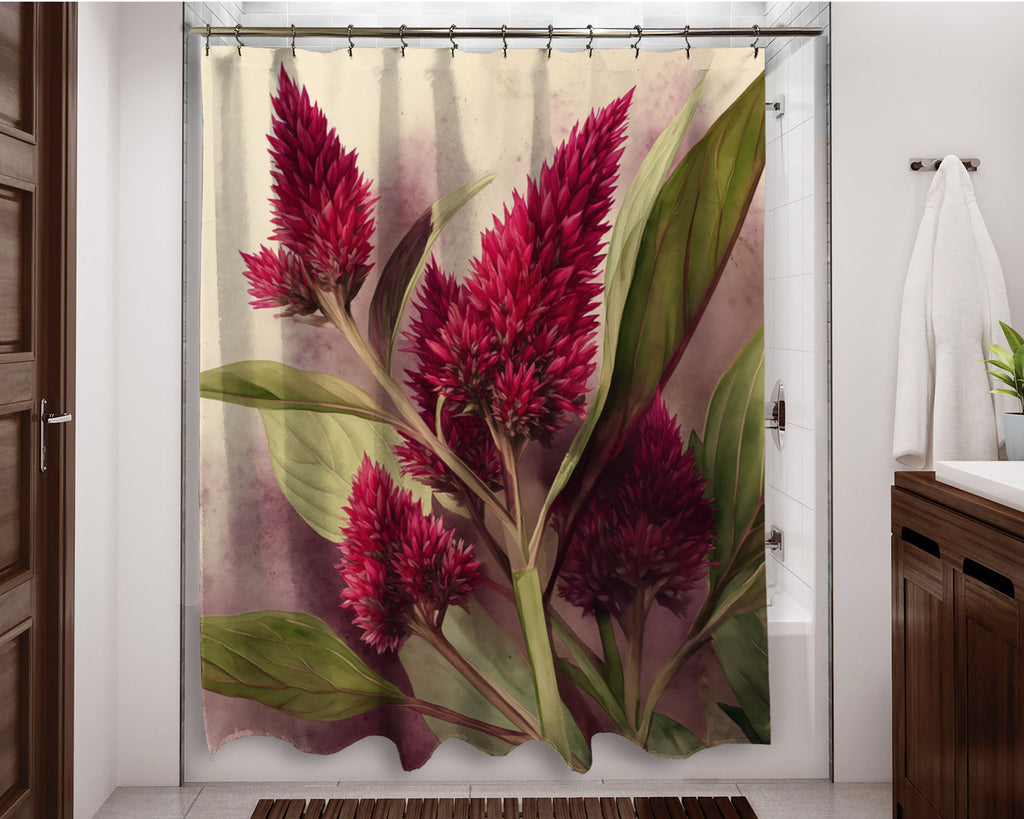 Floral Shower Curtain, Celosia Cocks Comb