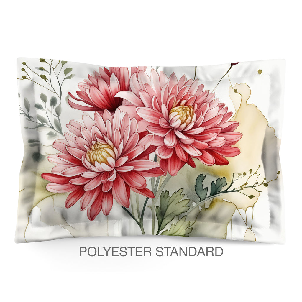 Floral Sham in Cotton or Polyester, Pink Chrysanthemum 