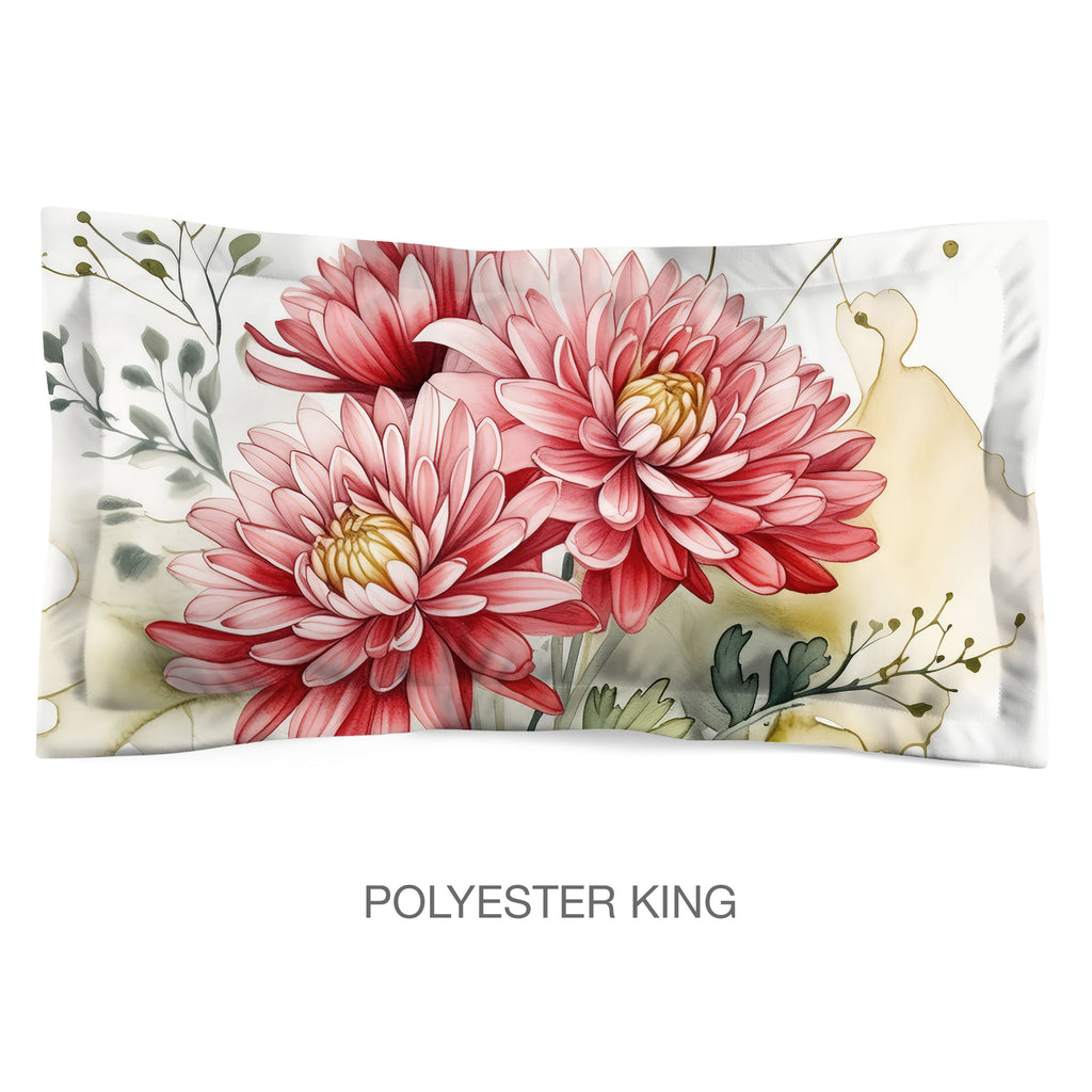 Floral Sham in Cotton or Polyester, Pink Chrysanthemum 