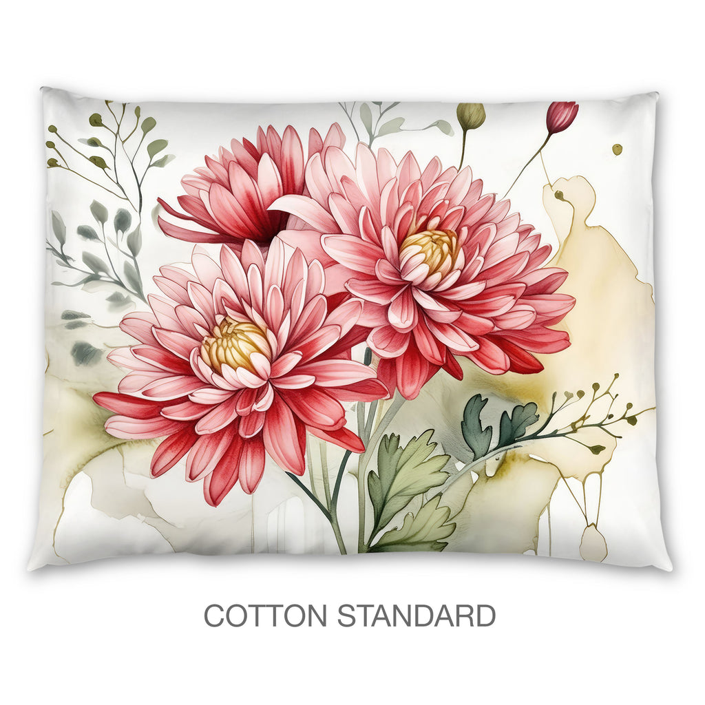 Floral Sham in Cotton or Polyester, Pink Chrysanthemum 