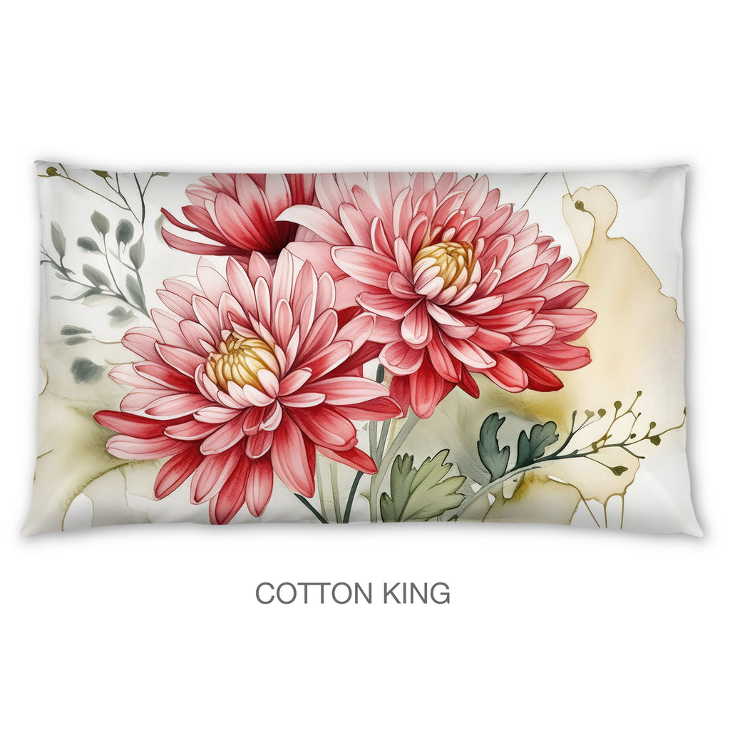 Floral Sham in Cotton or Polyester, Pink Chrysanthemum 