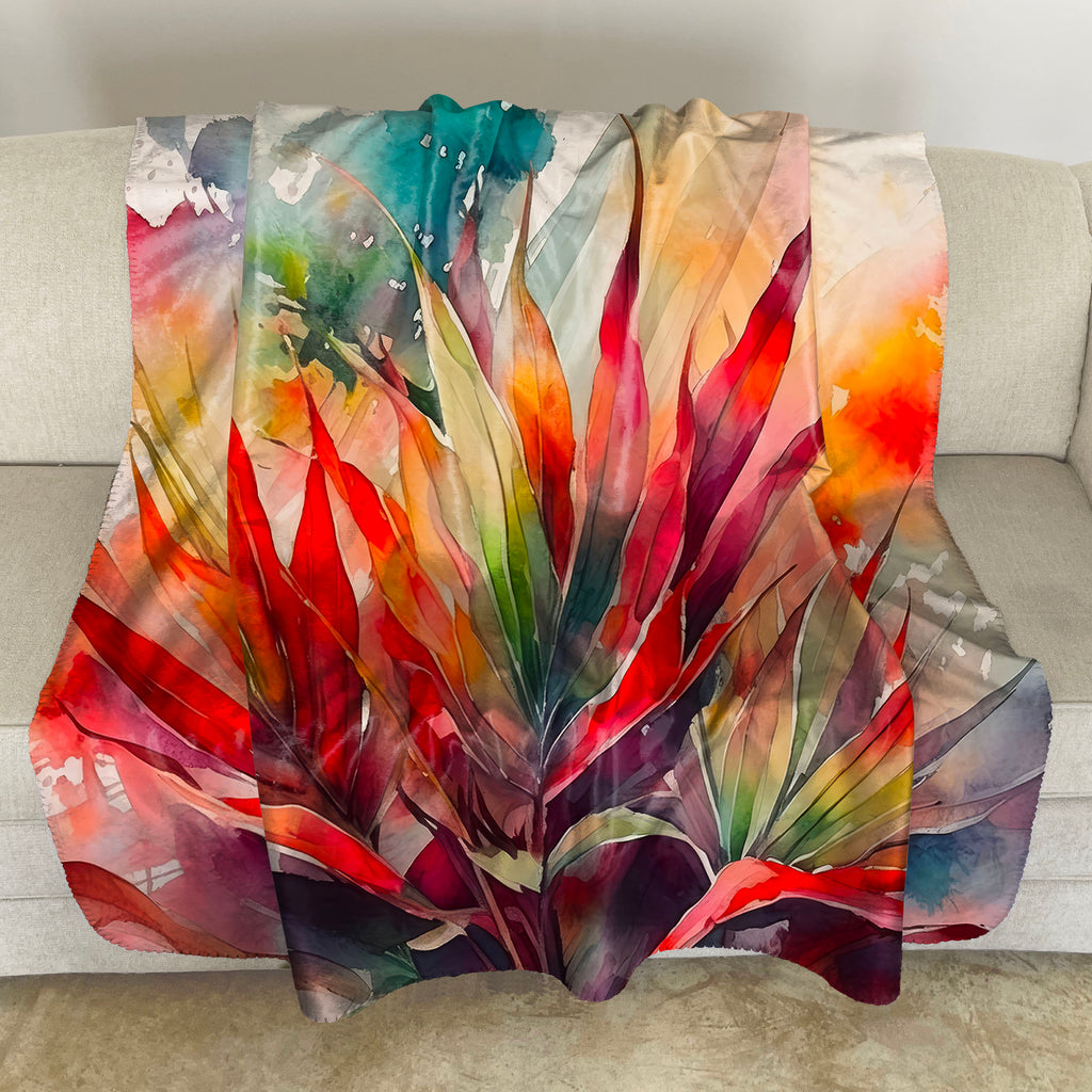 Floral Sherpa Fleece Throw, Cordyline