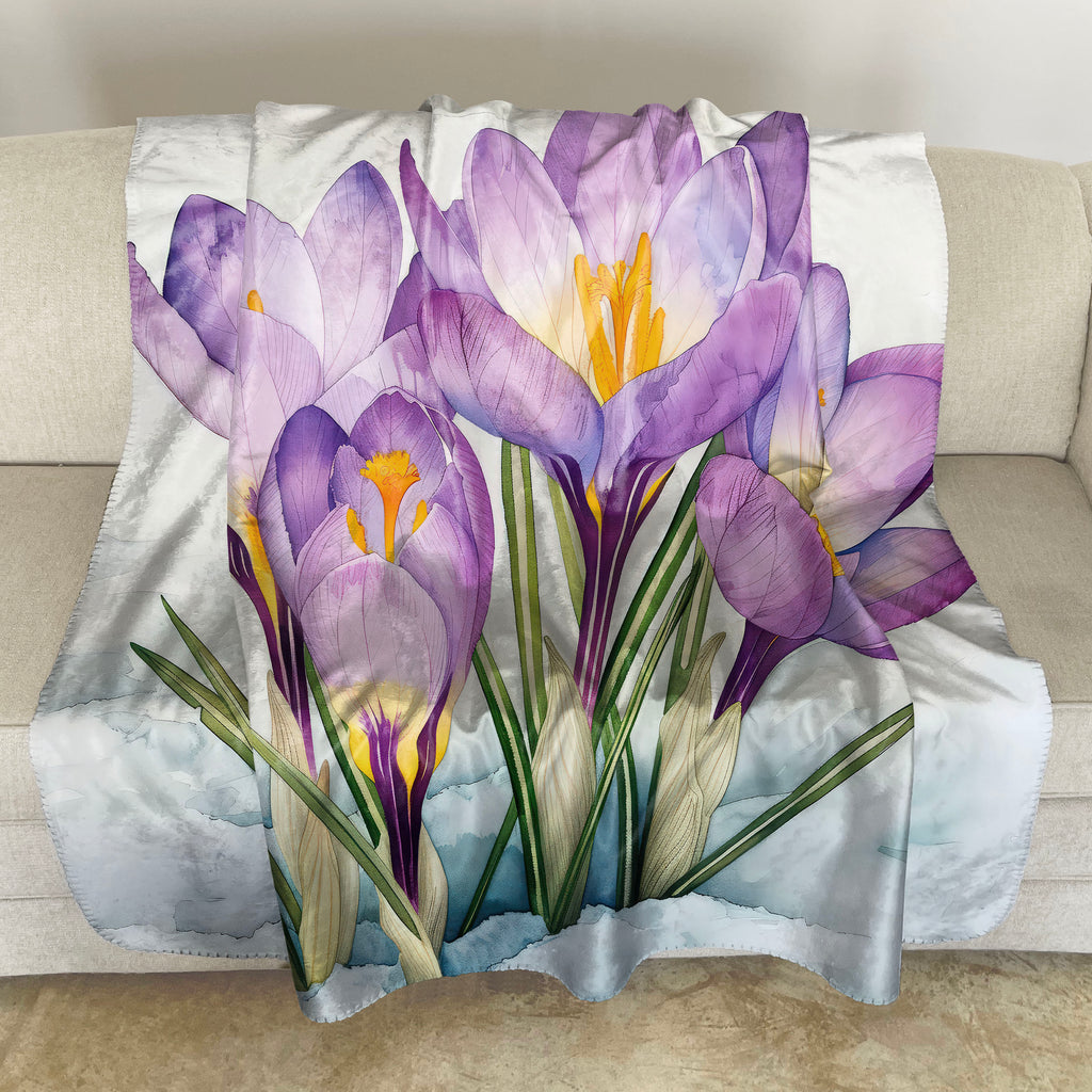 Floral Sherpa Fleece Throw, Crocus