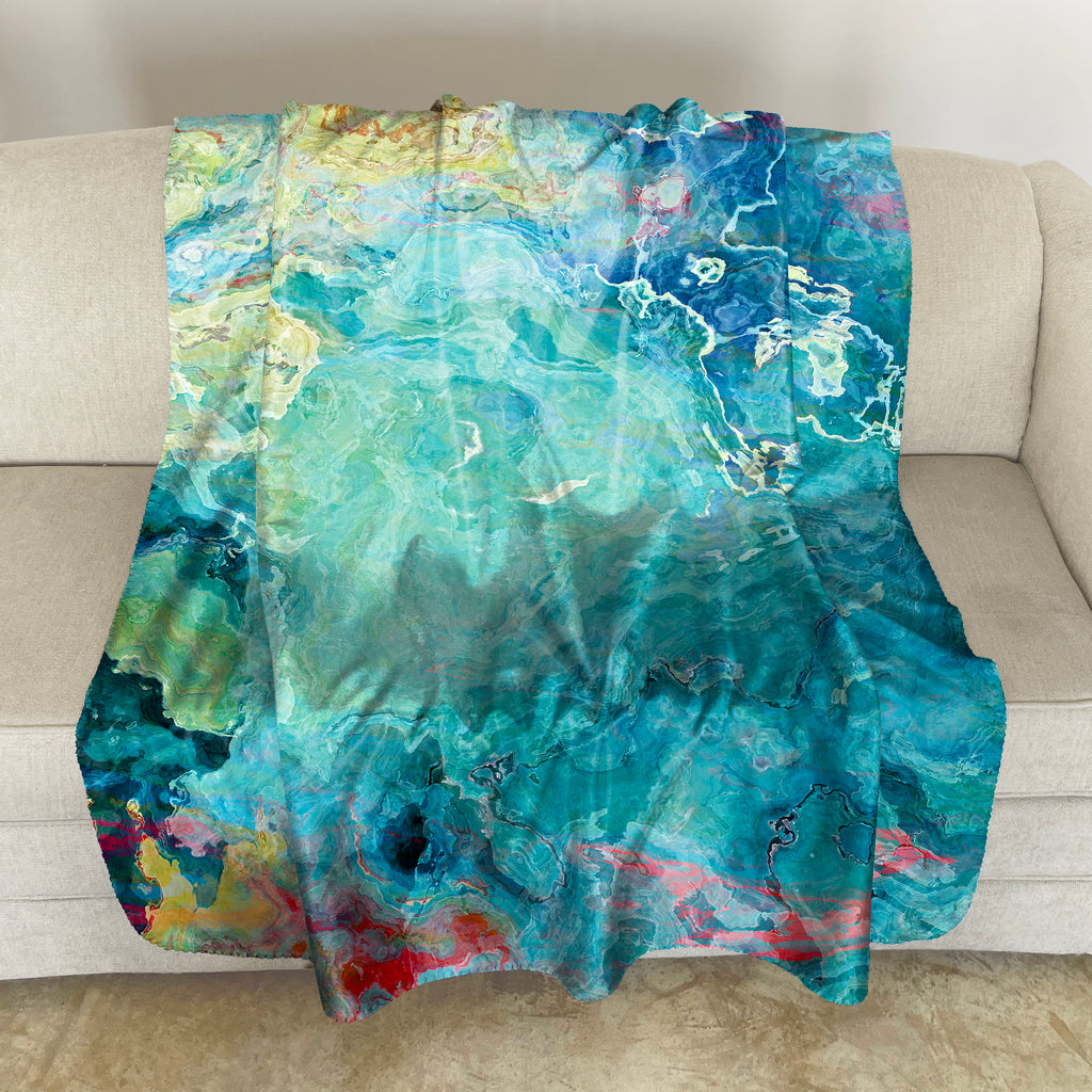 Abstract Art aqua fleece throw, 50x60 and 60x80, sherpa fleece blanket