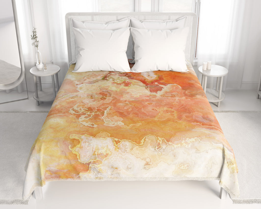 Abstract Art Coverlet, Fringed Woven Blanket, Contemporary Bedspread, Cupcake