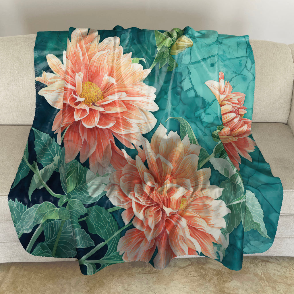 Floral Sherpa Fleece Throw, Dalias