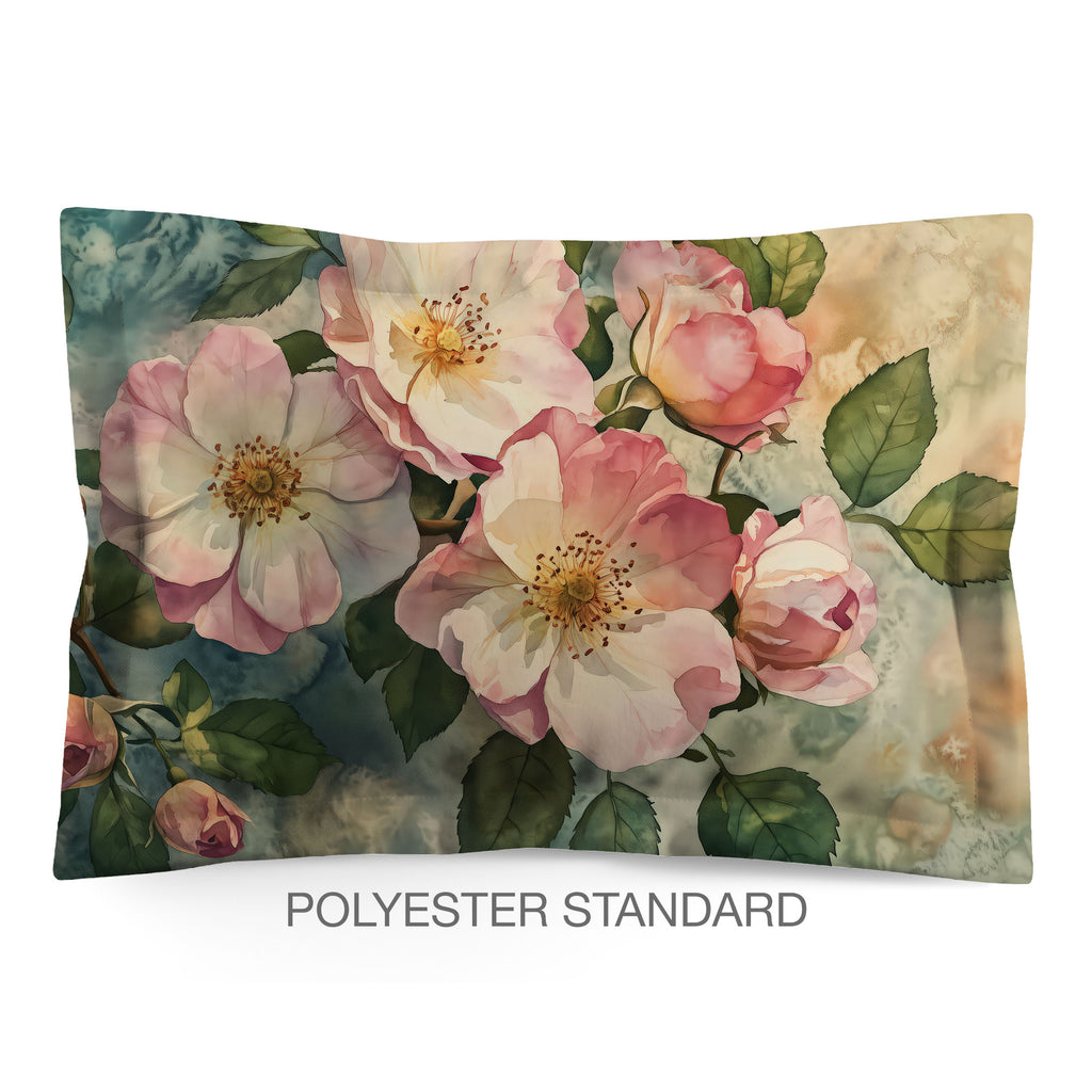 Floral Sham in Cotton or Polyester, Dog Roses
