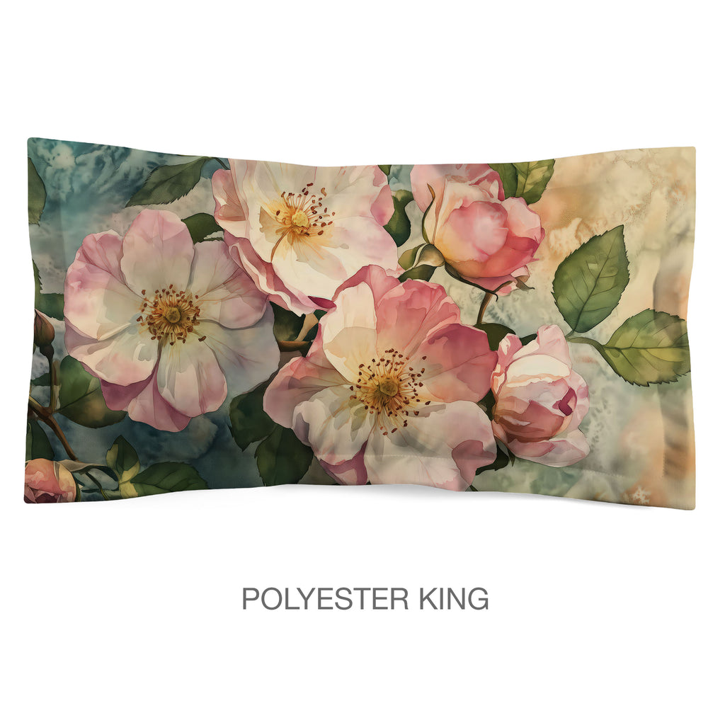 Floral Sham in Cotton or Polyester, Dog Roses