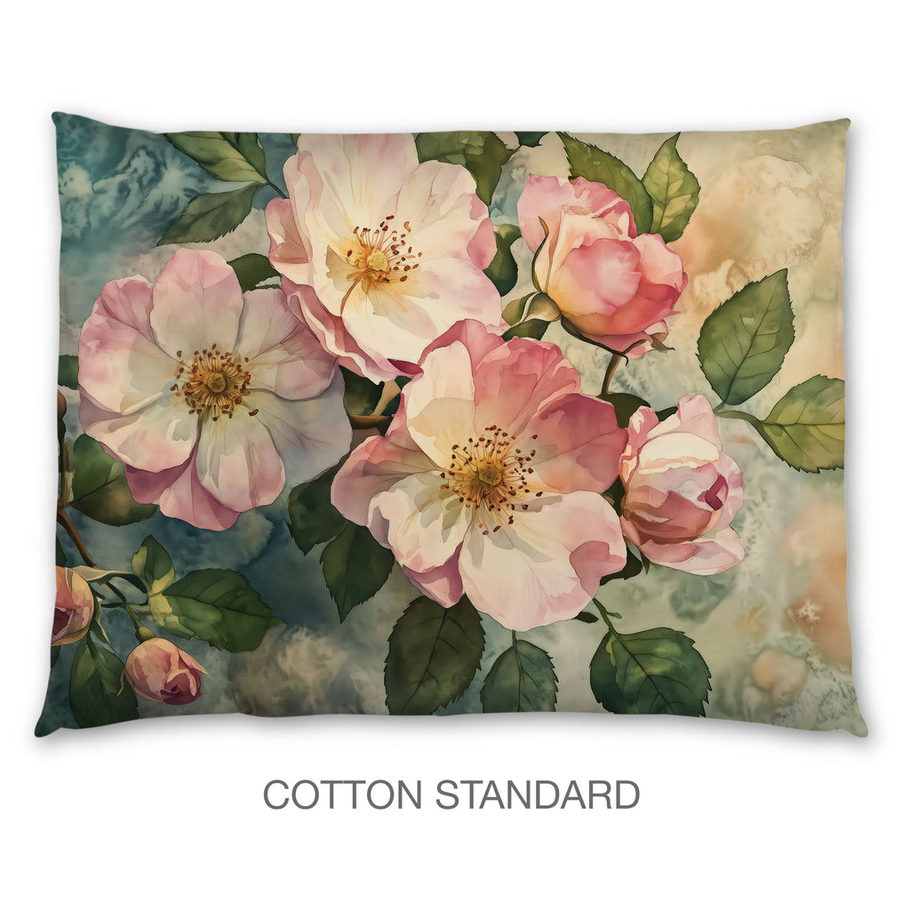 Floral Sham in Cotton or Polyester, Dog Roses