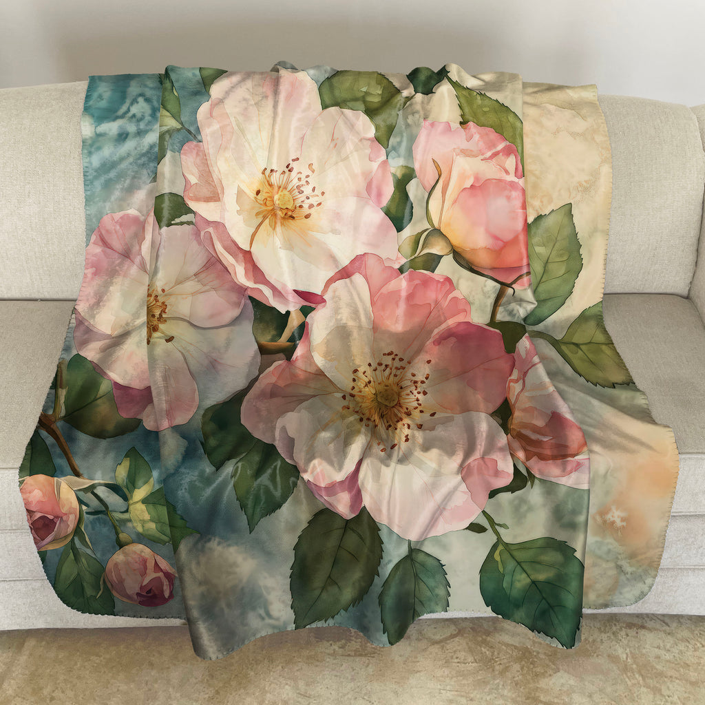 Floral Sherpa Fleece Throw, Dog Roses