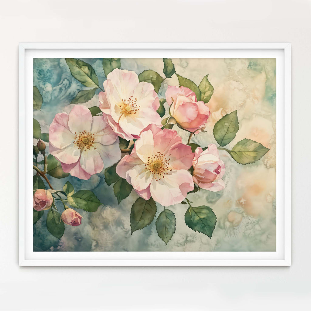 Floral Art Paper Print, Dog Roses