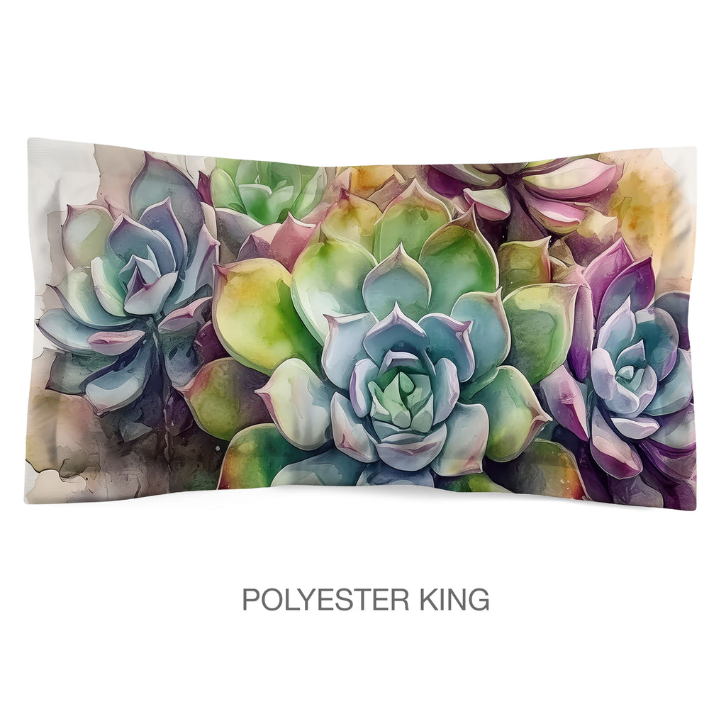 Floral Sham in Cotton or Polyester, Succulents Echeveria