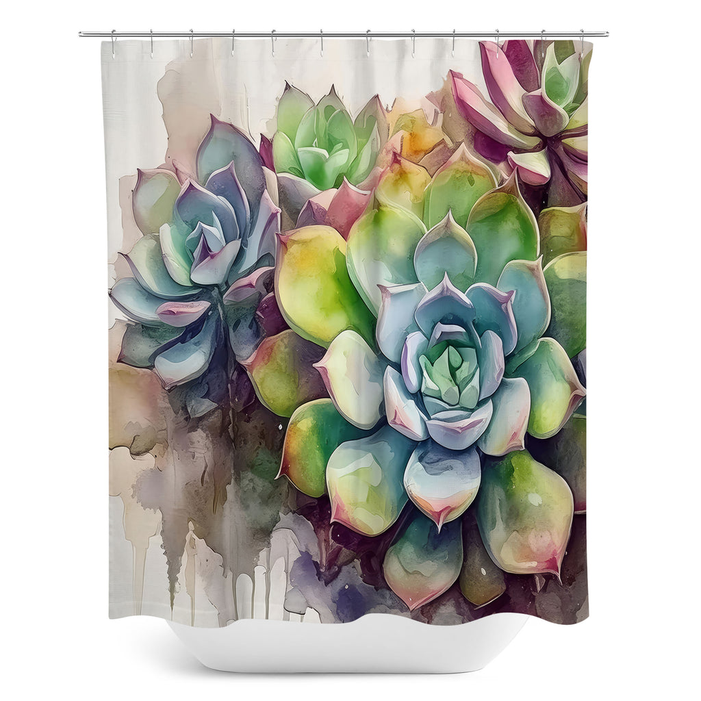Floral Shower Curtain, Succulents Echeveria