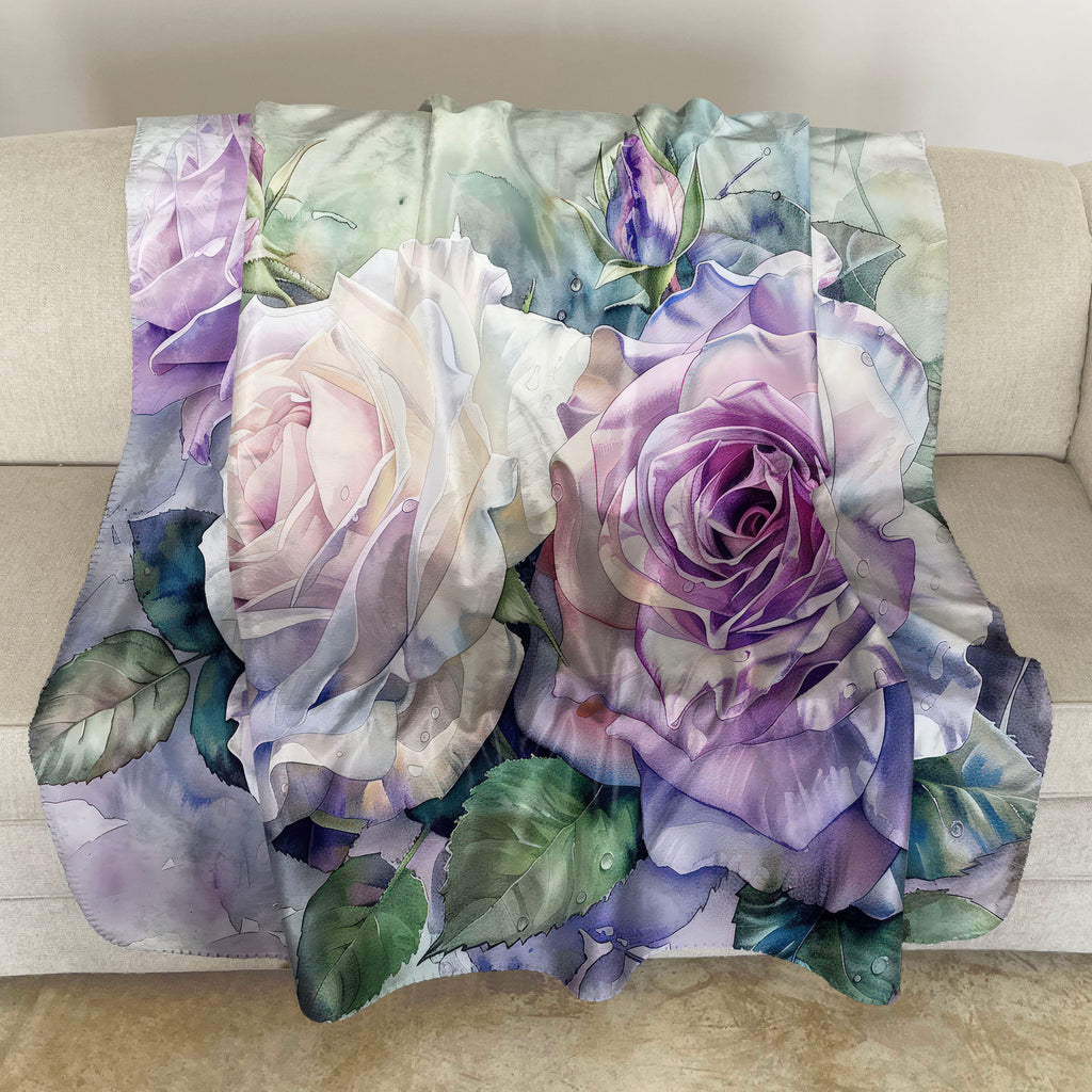 Floral Sherpa Fleece Throw, English Roses