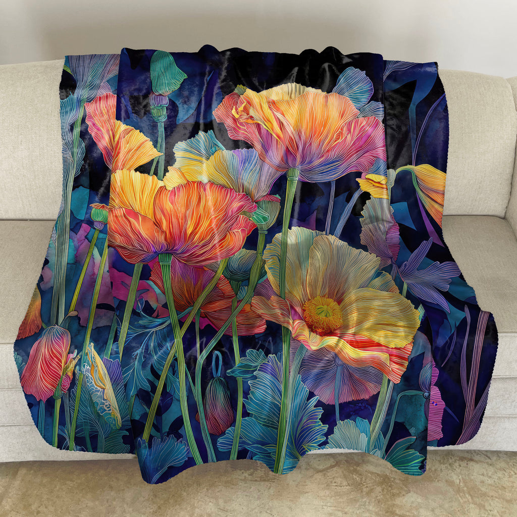 Floral Sherpa Fleece Throw, Fantasy Flower
