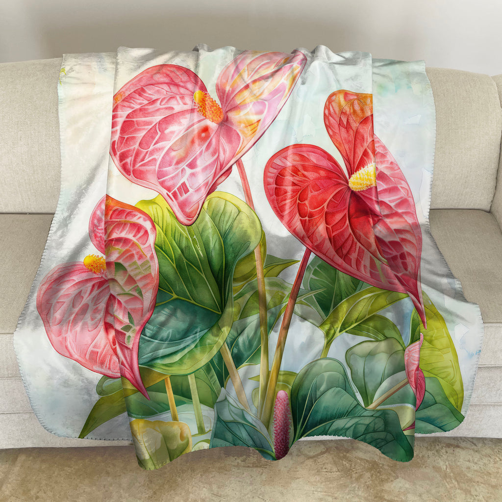 Floral Sherpa Fleece Throw, Flamingo Flower