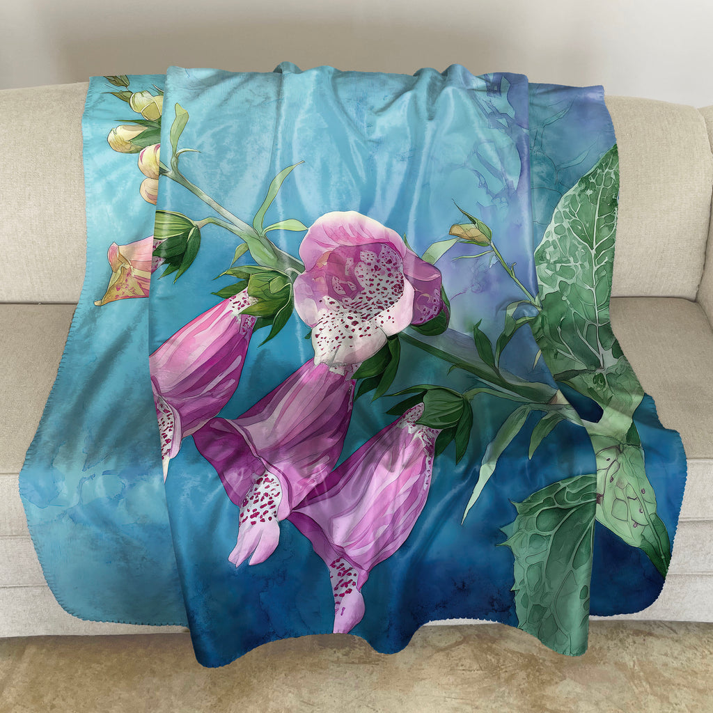 Floral Sherpa Fleece Throw, Foxglove