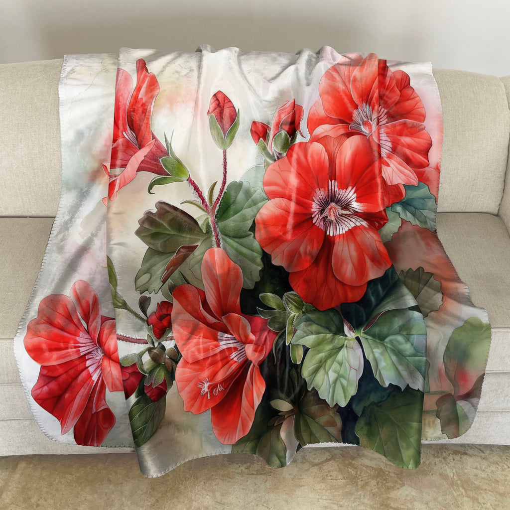 Floral Sherpa Fleece Throw, Geraniums