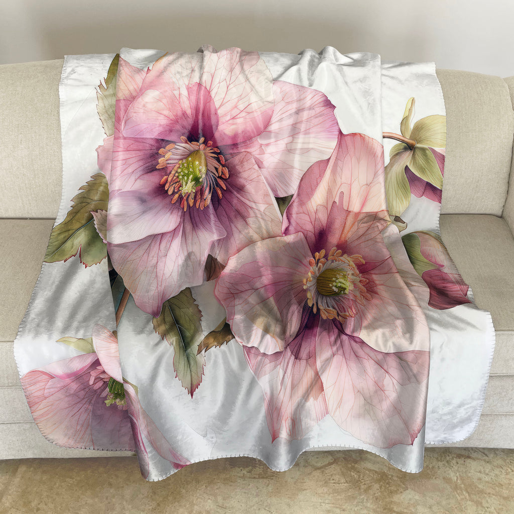Floral Sherpa Fleece Throw, Hellebore