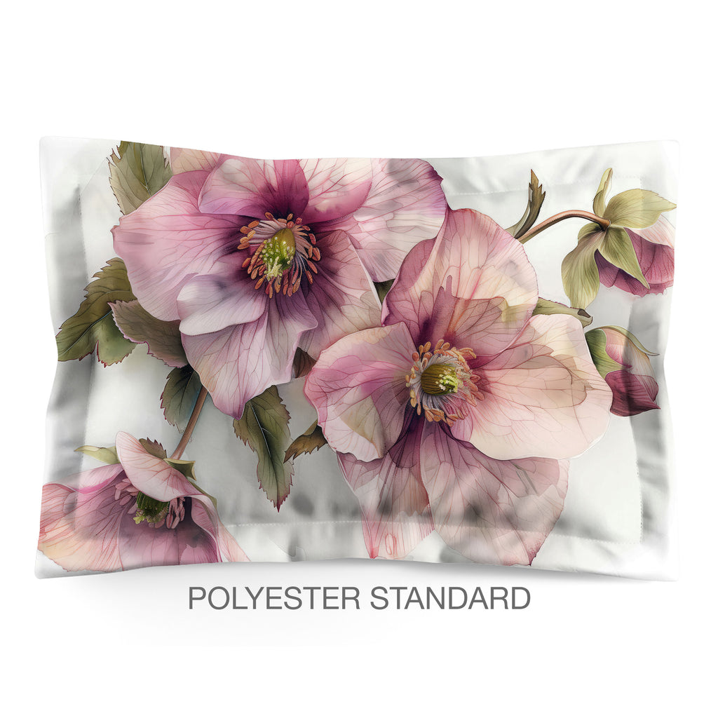 Floral Sham in Cotton or Polyester, Hellebore