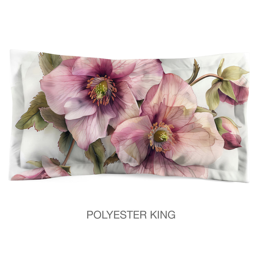 Floral Sham in Cotton or Polyester, Hellebore