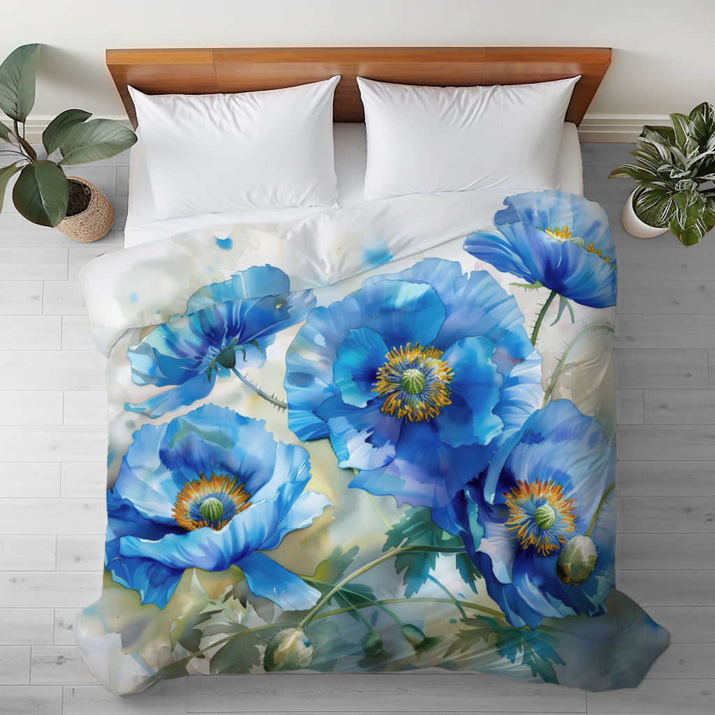 Floral Duvet Cover, Blue Poppy