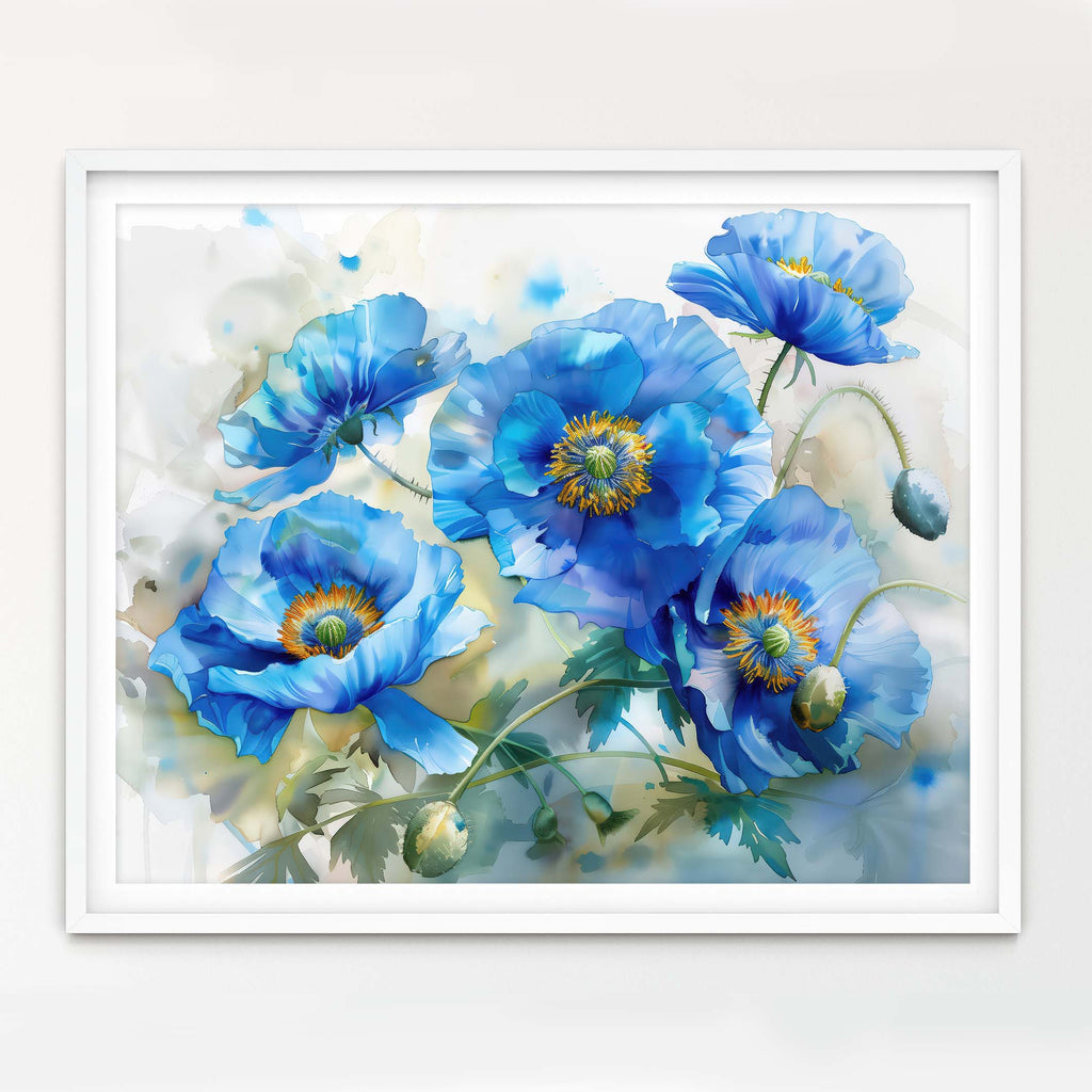 Floral Art Paper Print, Blue Poppy