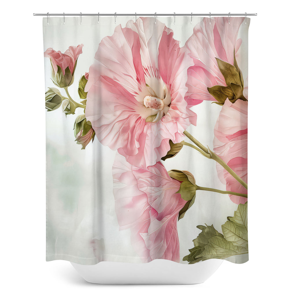 Floral Shower Curtain, Hollyhocks