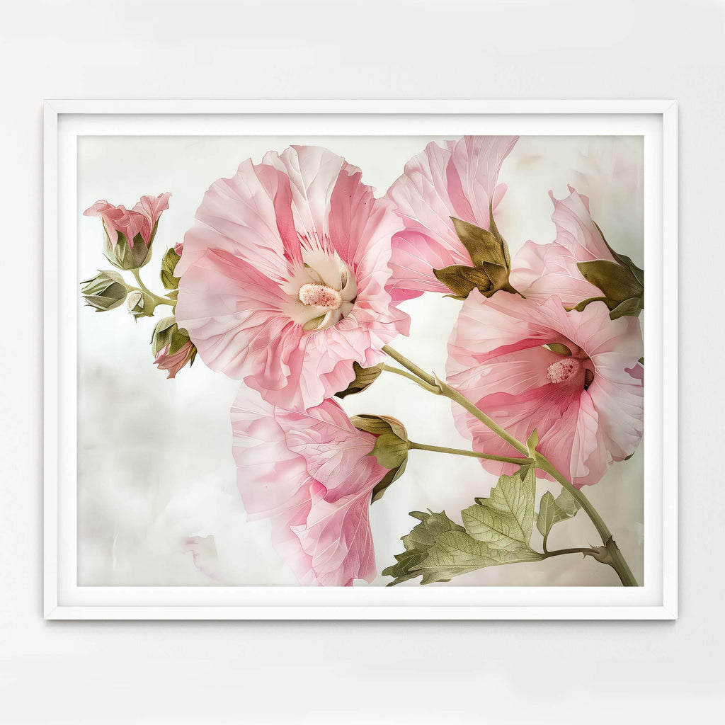 Floral Art Paper Print, Hollyhocks