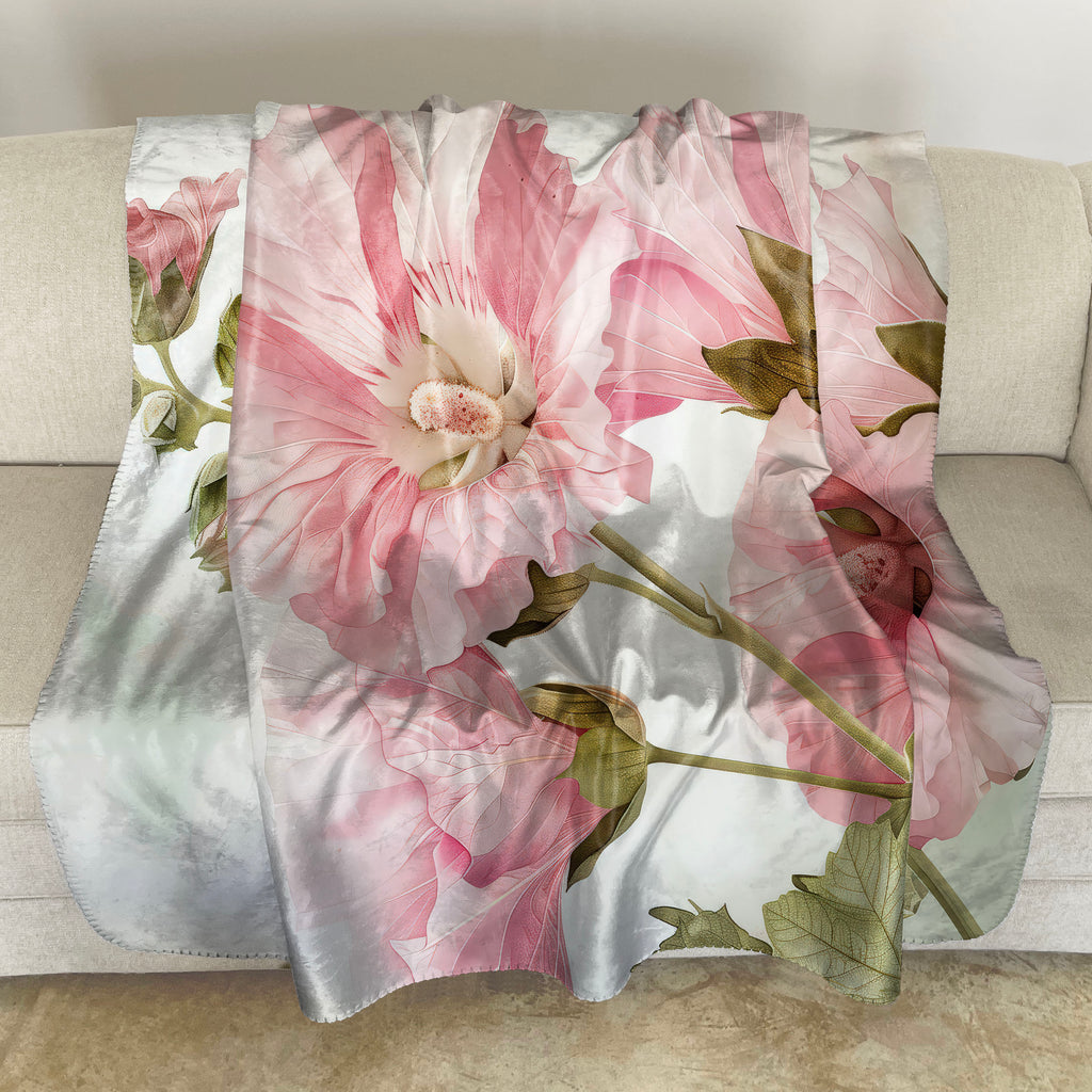 Floral Sherpa Fleece Throw, Hollyhocks