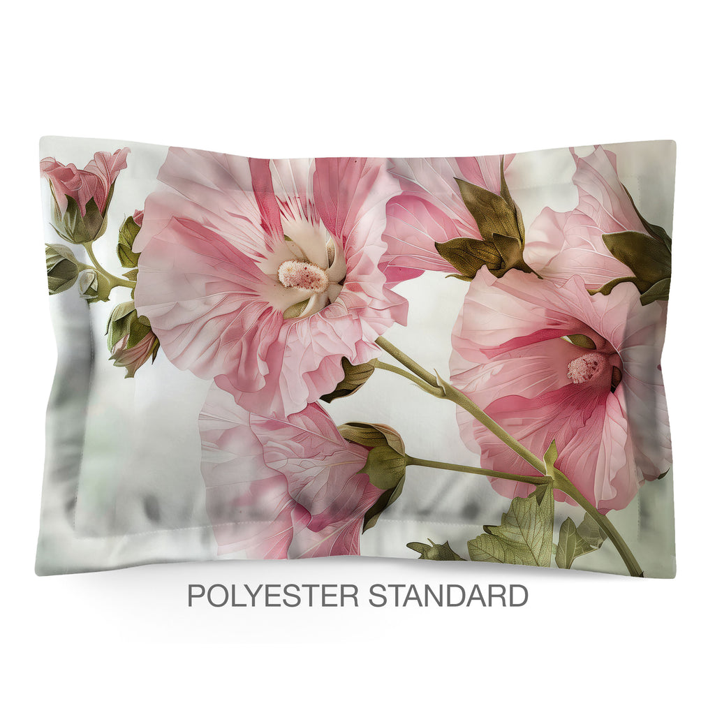 Floral Sham in Cotton or Polyester, Hollyhocks