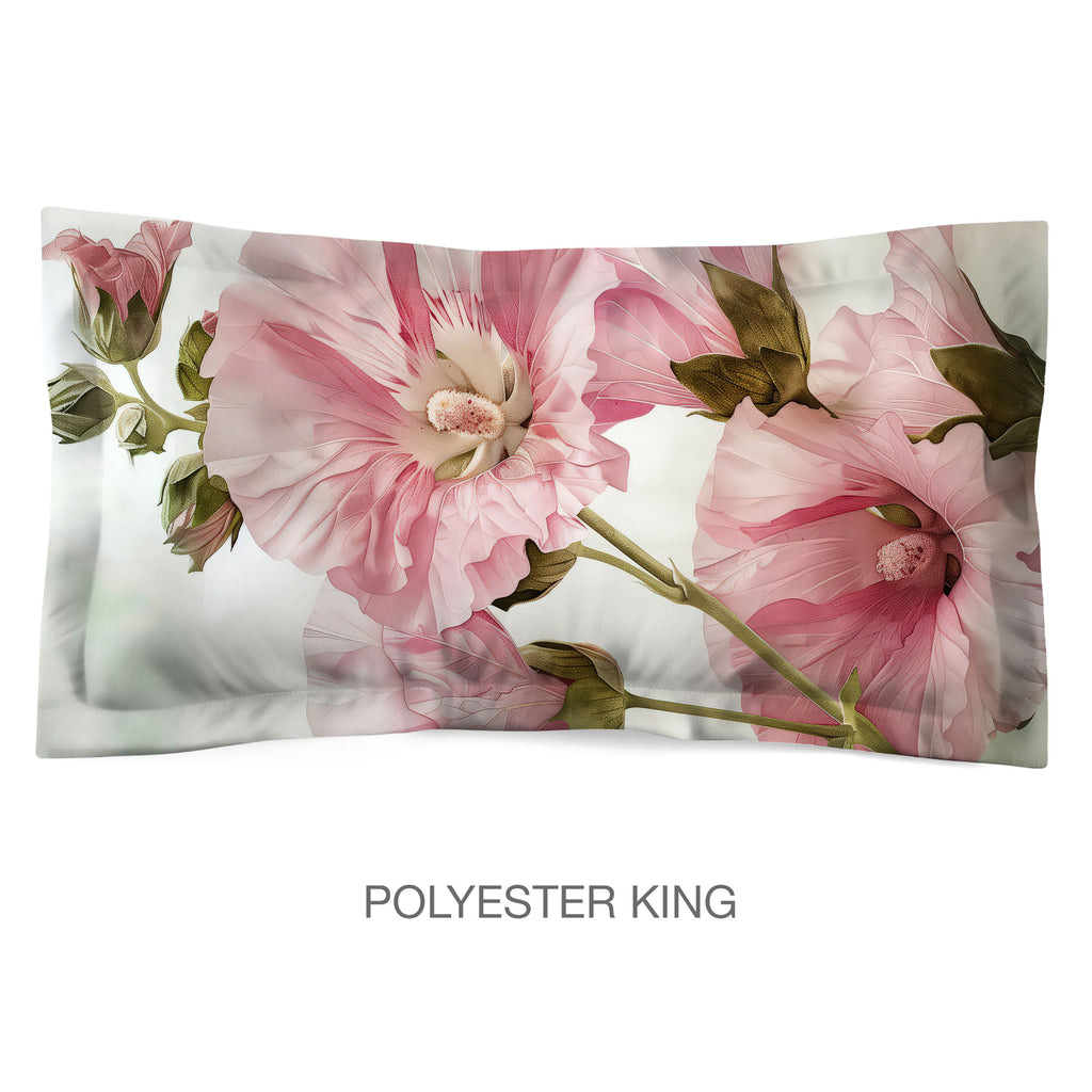 Floral Sham in Cotton or Polyester, Hollyhocks