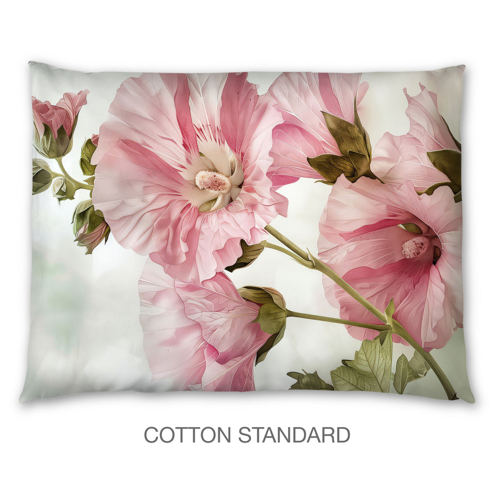 Floral Sham in Cotton or Polyester, Hollyhocks